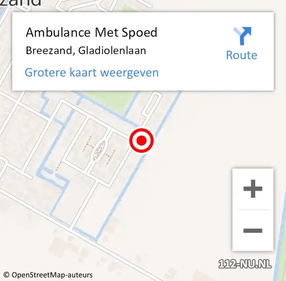 Locatie op kaart van de 112 melding: Ambulance Met Spoed Naar Breezand, Gladiolenlaan op 24 juli 2023 01:07