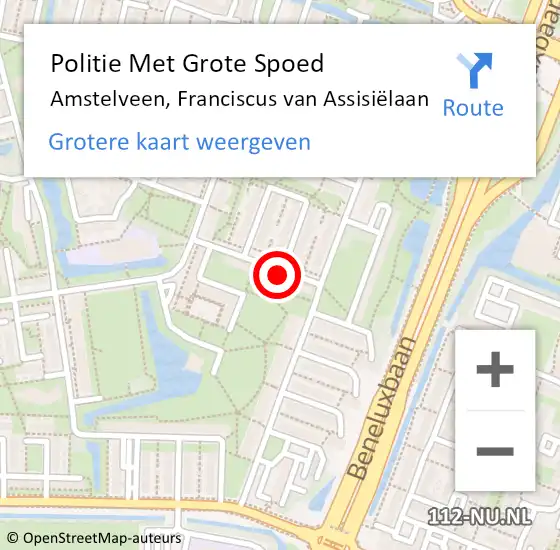 Locatie op kaart van de 112 melding: Politie Met Grote Spoed Naar Amstelveen, Franciscus van Assisiëlaan op 24 juli 2023 02:55