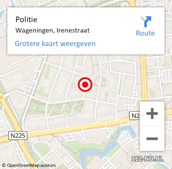 Locatie op kaart van de 112 melding: Politie Wageningen, Irenestraat op 24 juli 2023 03:12