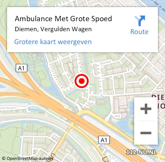 Locatie op kaart van de 112 melding: Ambulance Met Grote Spoed Naar Diemen, Vergulden Wagen op 24 juli 2023 03:28