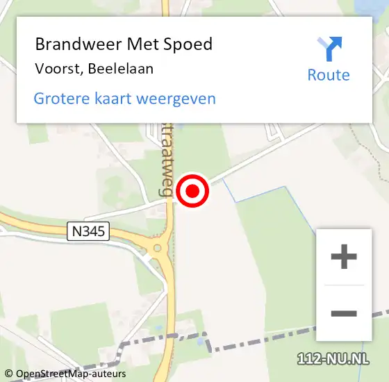 Locatie op kaart van de 112 melding: Brandweer Met Spoed Naar Voorst, Beelelaan op 24 juli 2023 04:07