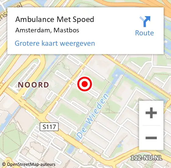 Locatie op kaart van de 112 melding: Ambulance Met Spoed Naar Amsterdam, Mastbos op 24 juli 2023 04:48