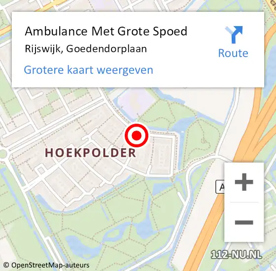 Locatie op kaart van de 112 melding: Ambulance Met Grote Spoed Naar Rijswijk, Goedendorplaan op 24 juli 2023 04:53