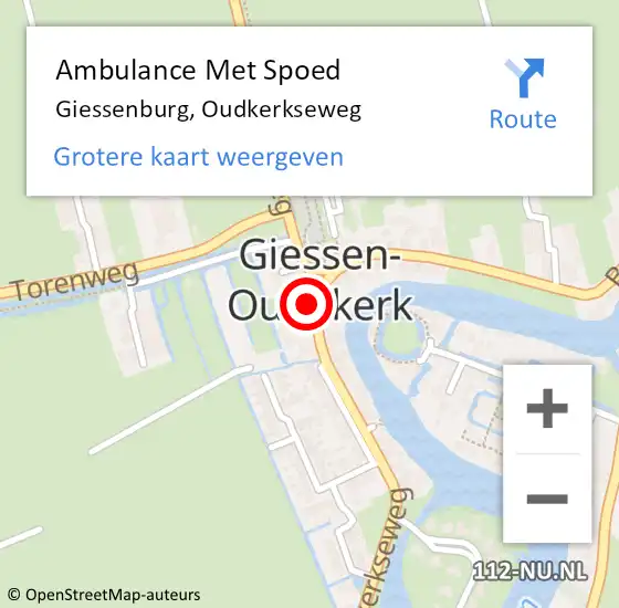 Locatie op kaart van de 112 melding: Ambulance Met Spoed Naar Giessenburg, Oudkerkseweg op 24 juli 2023 06:20