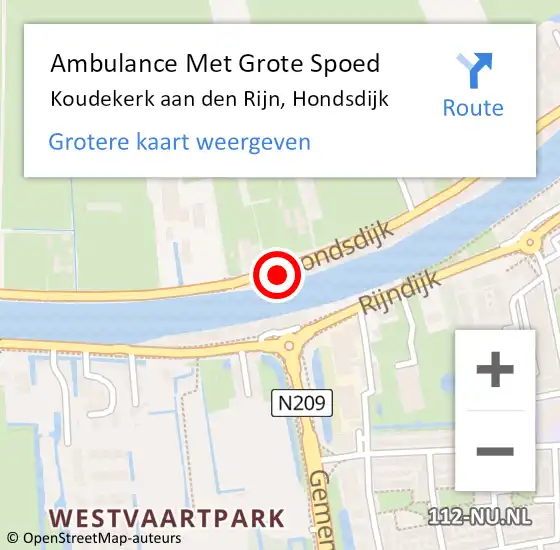 Locatie op kaart van de 112 melding: Ambulance Met Grote Spoed Naar Koudekerk aan den Rijn, Hondsdijk op 24 juli 2023 07:17
