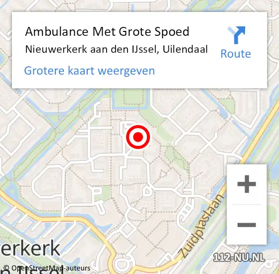 Locatie op kaart van de 112 melding: Ambulance Met Grote Spoed Naar Nieuwerkerk aan den IJssel, Uilendaal op 24 juli 2023 07:35