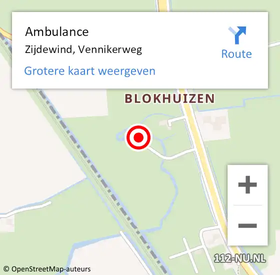 Locatie op kaart van de 112 melding: Ambulance Zijdewind, Vennikerweg op 24 juli 2023 07:38