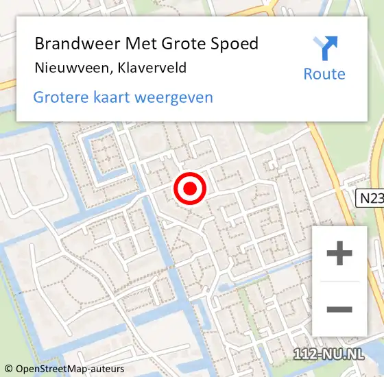 Locatie op kaart van de 112 melding: Brandweer Met Grote Spoed Naar Nieuwveen, Klaverveld op 24 juli 2023 08:07