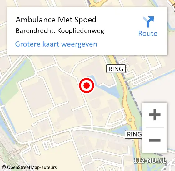 Locatie op kaart van de 112 melding: Ambulance Met Spoed Naar Barendrecht, Koopliedenweg op 24 juli 2023 08:11