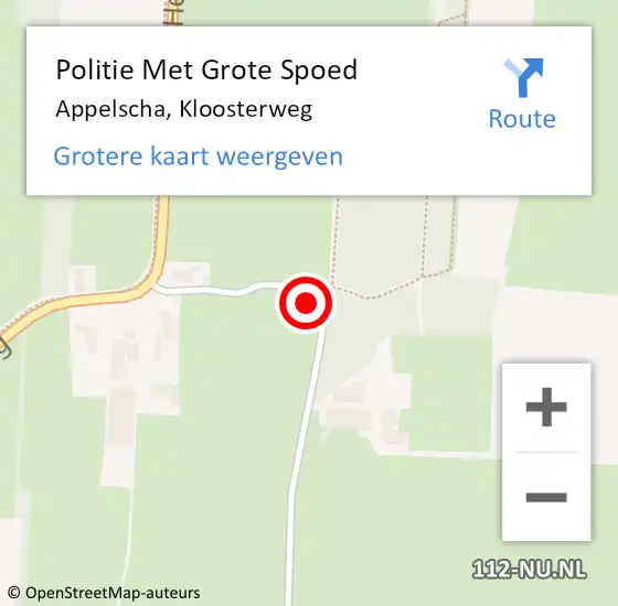 Locatie op kaart van de 112 melding: Politie Met Grote Spoed Naar Appelscha, Kloosterweg op 24 juli 2023 09:03