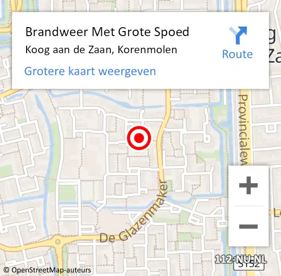 Locatie op kaart van de 112 melding: Brandweer Met Grote Spoed Naar Koog aan de Zaan, Korenmolen op 24 juli 2023 11:00