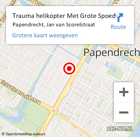 Locatie op kaart van de 112 melding: Trauma helikopter Met Grote Spoed Naar Papendrecht, Jan van Scorelstraat op 24 juli 2023 11:19