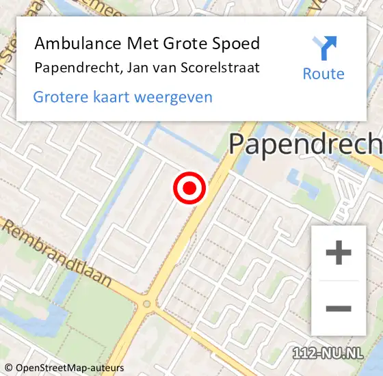 Locatie op kaart van de 112 melding: Ambulance Met Grote Spoed Naar Papendrecht, Jan van Scorelstraat op 24 juli 2023 11:19