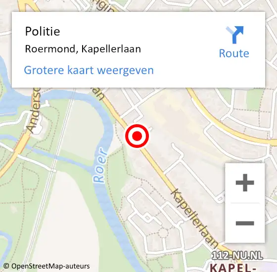 Locatie op kaart van de 112 melding: Politie Roermond, Kapellerlaan op 24 juli 2023 11:46