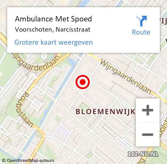 Locatie op kaart van de 112 melding: Ambulance Met Spoed Naar Voorschoten, Narcisstraat op 24 juli 2023 11:56