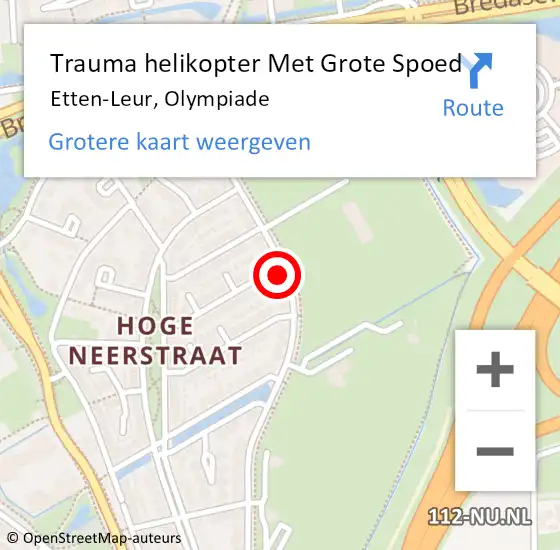 Locatie op kaart van de 112 melding: Trauma helikopter Met Grote Spoed Naar Etten-Leur, Olympiade op 24 juli 2023 12:37