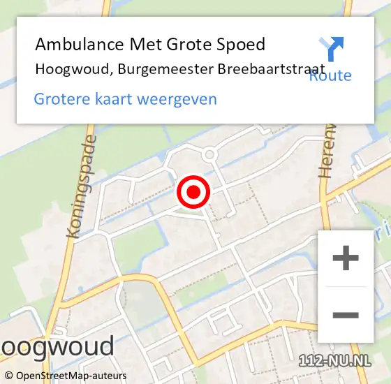 Locatie op kaart van de 112 melding: Ambulance Met Grote Spoed Naar Hoogwoud, Burgemeester Breebaartstraat op 24 juli 2023 12:57