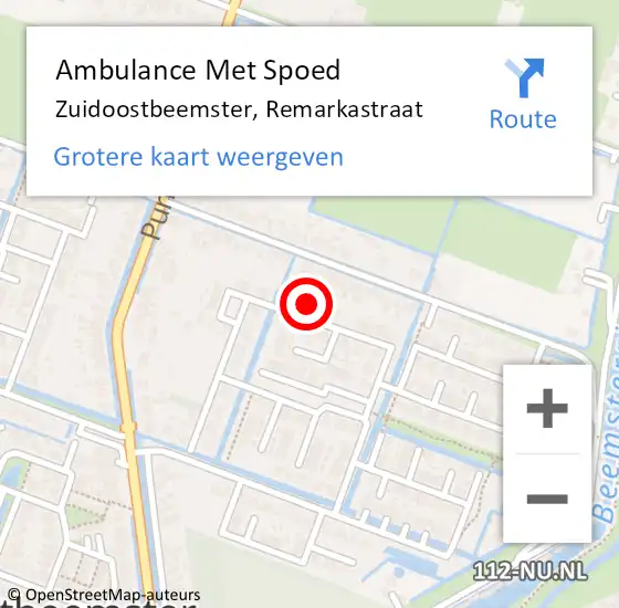 Locatie op kaart van de 112 melding: Ambulance Met Spoed Naar Zuidoostbeemster, Remarkastraat op 24 juli 2023 13:08