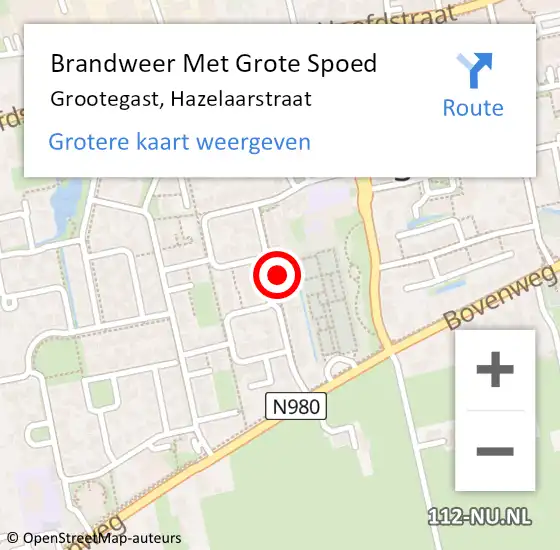 Locatie op kaart van de 112 melding: Brandweer Met Grote Spoed Naar Grootegast, Hazelaarstraat op 24 juli 2023 13:21