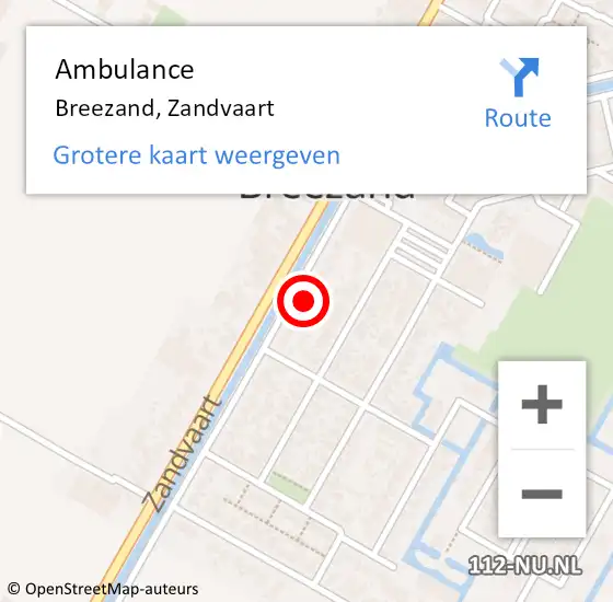 Locatie op kaart van de 112 melding: Ambulance Breezand, Zandvaart op 24 juli 2023 14:01