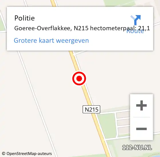 Locatie op kaart van de 112 melding: Politie Goeree-Overflakkee, N215 hectometerpaal: 21,1 op 24 juli 2023 14:12