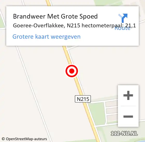 Locatie op kaart van de 112 melding: Brandweer Met Grote Spoed Naar Goeree-Overflakkee, N215 hectometerpaal: 21,1 op 24 juli 2023 14:12