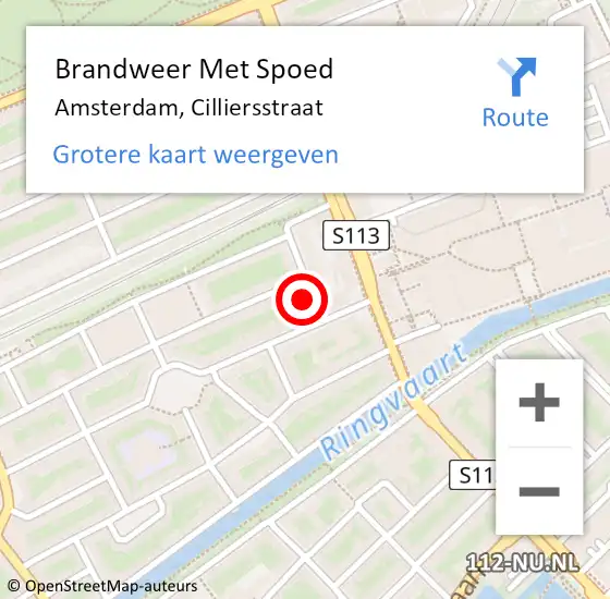 Locatie op kaart van de 112 melding: Brandweer Met Spoed Naar Amsterdam, Cilliersstraat op 24 juli 2023 14:23