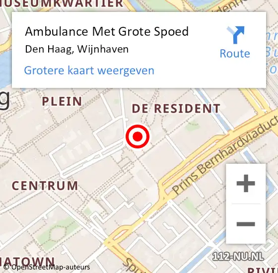 Locatie op kaart van de 112 melding: Ambulance Met Grote Spoed Naar Den Haag, Wijnhaven op 24 juli 2023 14:38