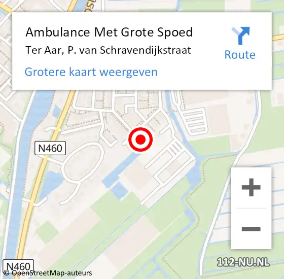 Locatie op kaart van de 112 melding: Ambulance Met Grote Spoed Naar Ter Aar, P. van Schravendijkstraat op 24 juli 2023 14:50