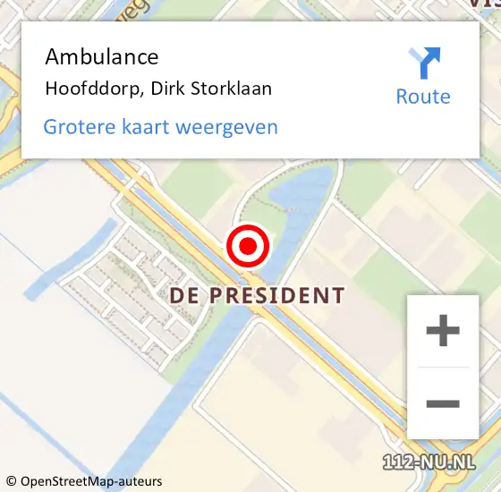 Locatie op kaart van de 112 melding: Ambulance Hoofddorp, Dirk Storklaan op 24 juli 2023 14:52