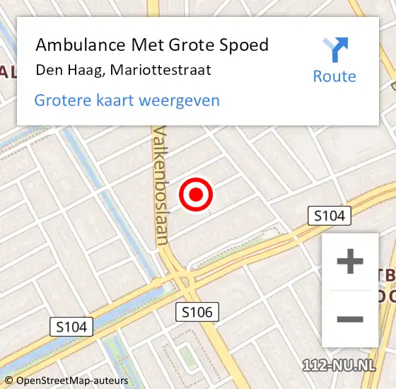 Locatie op kaart van de 112 melding: Ambulance Met Grote Spoed Naar Den Haag, Mariottestraat op 24 juli 2023 15:17