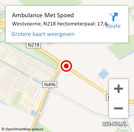 Locatie op kaart van de 112 melding: Ambulance Met Spoed Naar Westvoorne, N218 hectometerpaal: 17,6 op 24 juli 2023 15:42