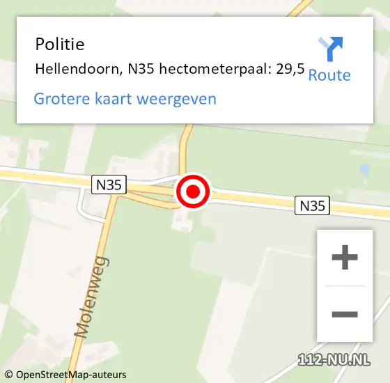 Locatie op kaart van de 112 melding: Politie Hellendoorn, N35 hectometerpaal: 29,5 op 24 juli 2023 15:48