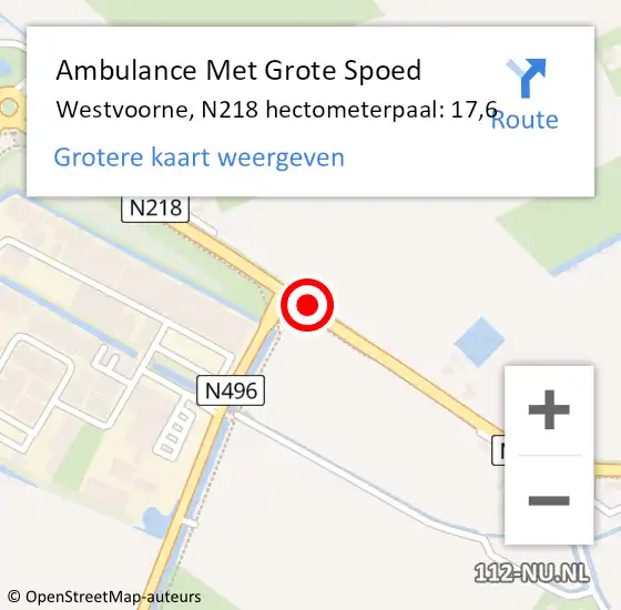 Locatie op kaart van de 112 melding: Ambulance Met Grote Spoed Naar Westvoorne, N218 hectometerpaal: 17,6 op 24 juli 2023 15:51