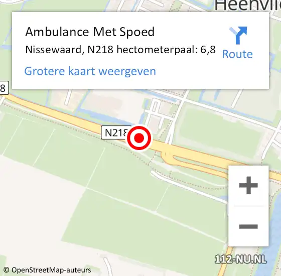 Locatie op kaart van de 112 melding: Ambulance Met Spoed Naar Nissewaard, N218 hectometerpaal: 6,8 op 24 juli 2023 16:29