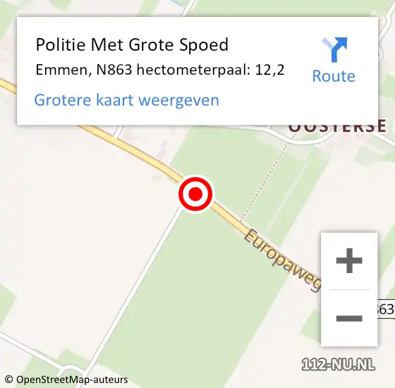 Locatie op kaart van de 112 melding: Politie Met Grote Spoed Naar Emmen, N863 hectometerpaal: 12,2 op 24 juli 2023 16:47