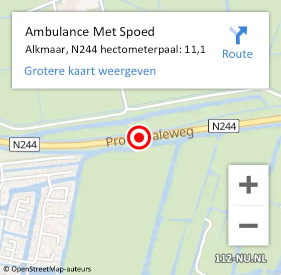 Locatie op kaart van de 112 melding: Ambulance Met Spoed Naar Alkmaar, N244 hectometerpaal: 11,1 op 24 juli 2023 17:02