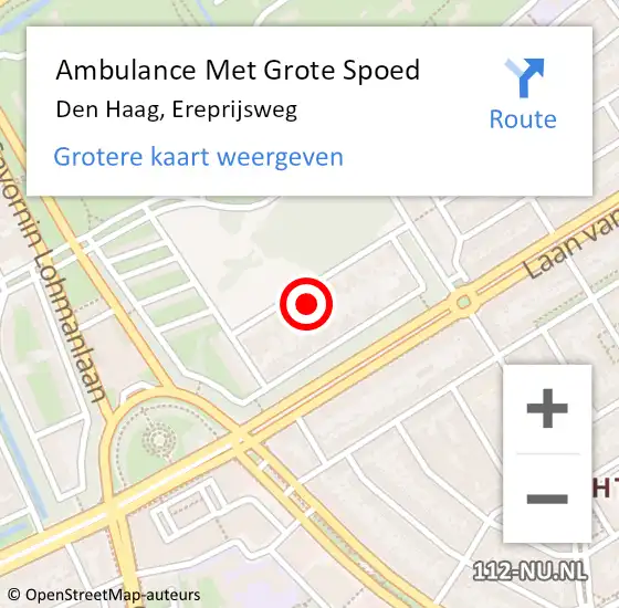 Locatie op kaart van de 112 melding: Ambulance Met Grote Spoed Naar Den Haag, Ereprijsweg op 24 juli 2023 17:13