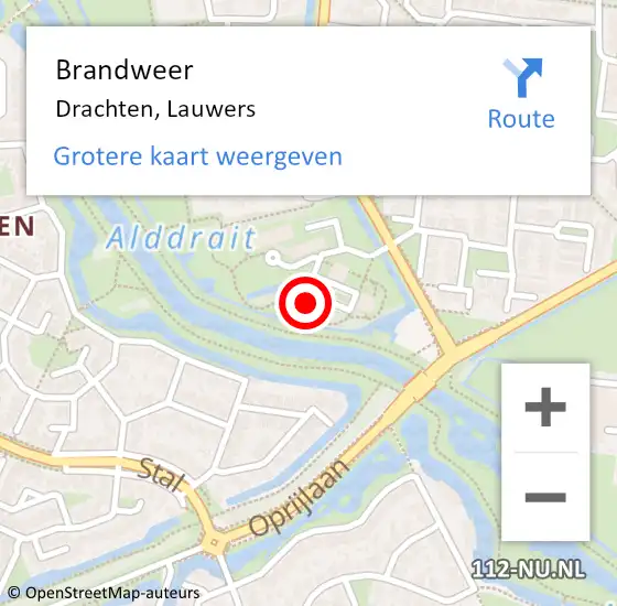 Locatie op kaart van de 112 melding: Brandweer Drachten, Lauwers op 24 juli 2023 17:15