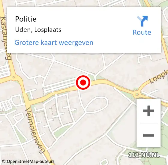 Locatie op kaart van de 112 melding: Politie Uden, Losplaats op 24 juli 2023 17:18