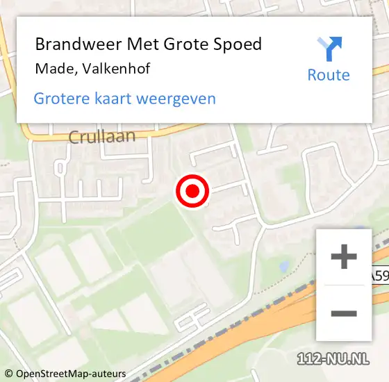 Locatie op kaart van de 112 melding: Brandweer Met Grote Spoed Naar Made, Valkenhof op 24 juli 2023 17:20