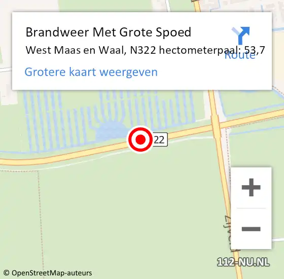 Locatie op kaart van de 112 melding: Brandweer Met Grote Spoed Naar West Maas en Waal, N322 hectometerpaal: 53,7 op 24 juli 2023 17:21