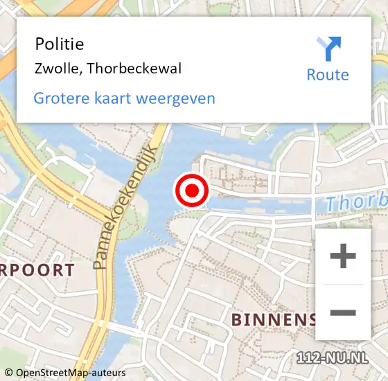 Locatie op kaart van de 112 melding: Politie Zwolle, Thorbeckewal op 24 juli 2023 17:41