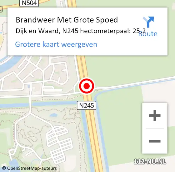 Locatie op kaart van de 112 melding: Brandweer Met Grote Spoed Naar Dijk en Waard, N245 hectometerpaal: 25,2 op 24 juli 2023 18:02