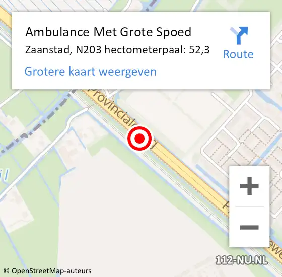Locatie op kaart van de 112 melding: Ambulance Met Grote Spoed Naar Zaanstad, N203 hectometerpaal: 52,3 op 24 juli 2023 18:12