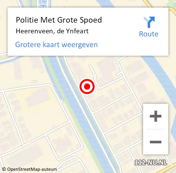 Locatie op kaart van de 112 melding: Politie Met Grote Spoed Naar Heerenveen, de Ynfeart op 24 juli 2023 18:30