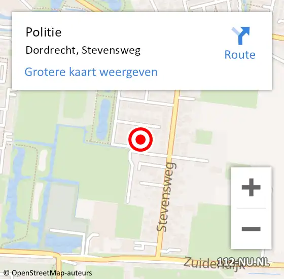 Locatie op kaart van de 112 melding: Politie Dordrecht, Stevensweg op 24 juli 2023 20:00