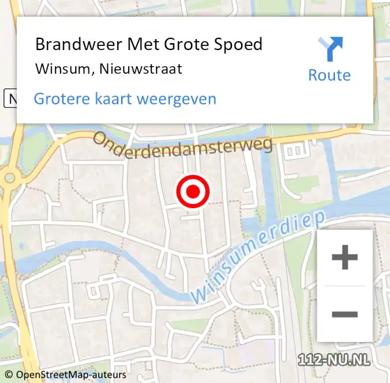 Locatie op kaart van de 112 melding: Brandweer Met Grote Spoed Naar Winsum, Nieuwstraat op 24 juli 2023 20:00