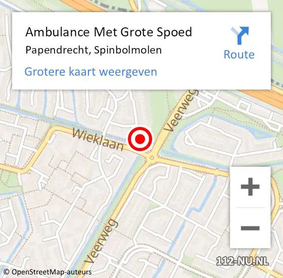 Locatie op kaart van de 112 melding: Ambulance Met Grote Spoed Naar Papendrecht, Spinbolmolen op 24 juli 2023 20:19