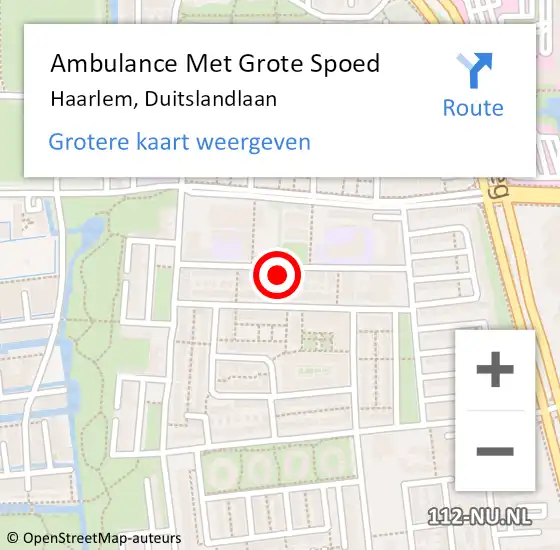 Locatie op kaart van de 112 melding: Ambulance Met Grote Spoed Naar Haarlem, Duitslandlaan op 24 juli 2023 20:21